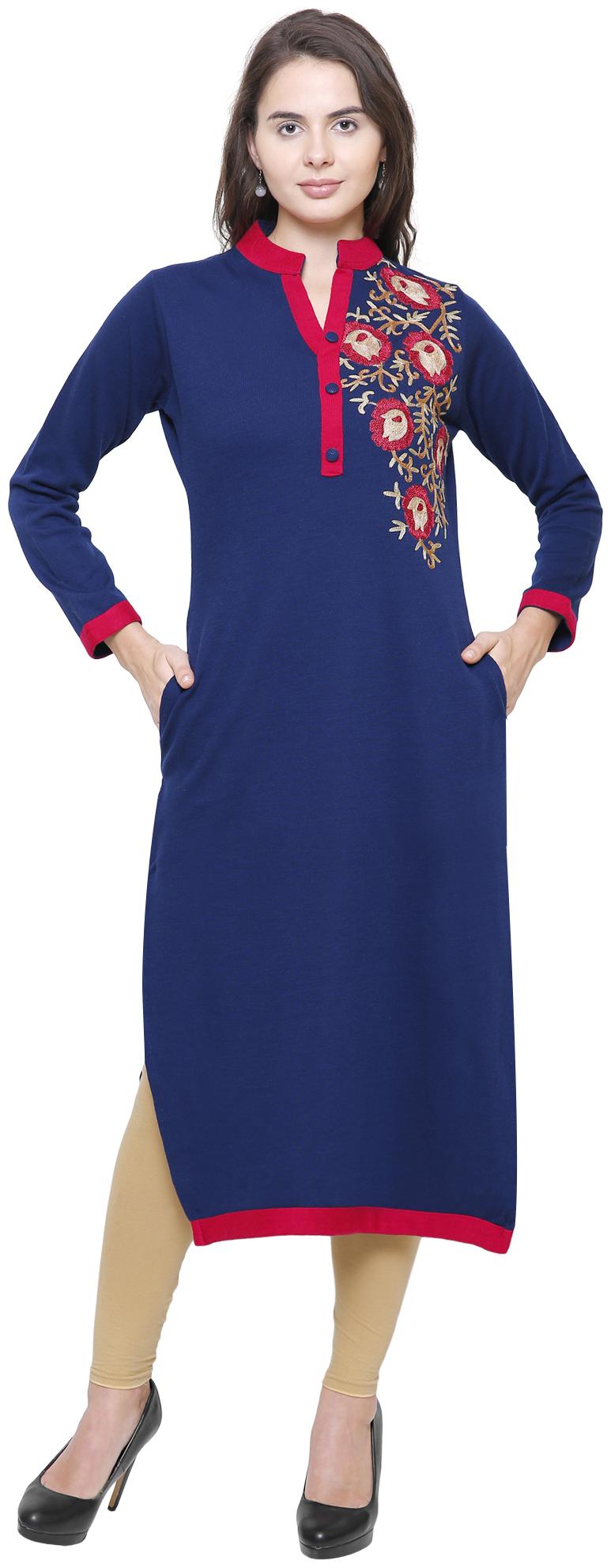 

Rebecca Women Blue Embroidered Straight Kurta