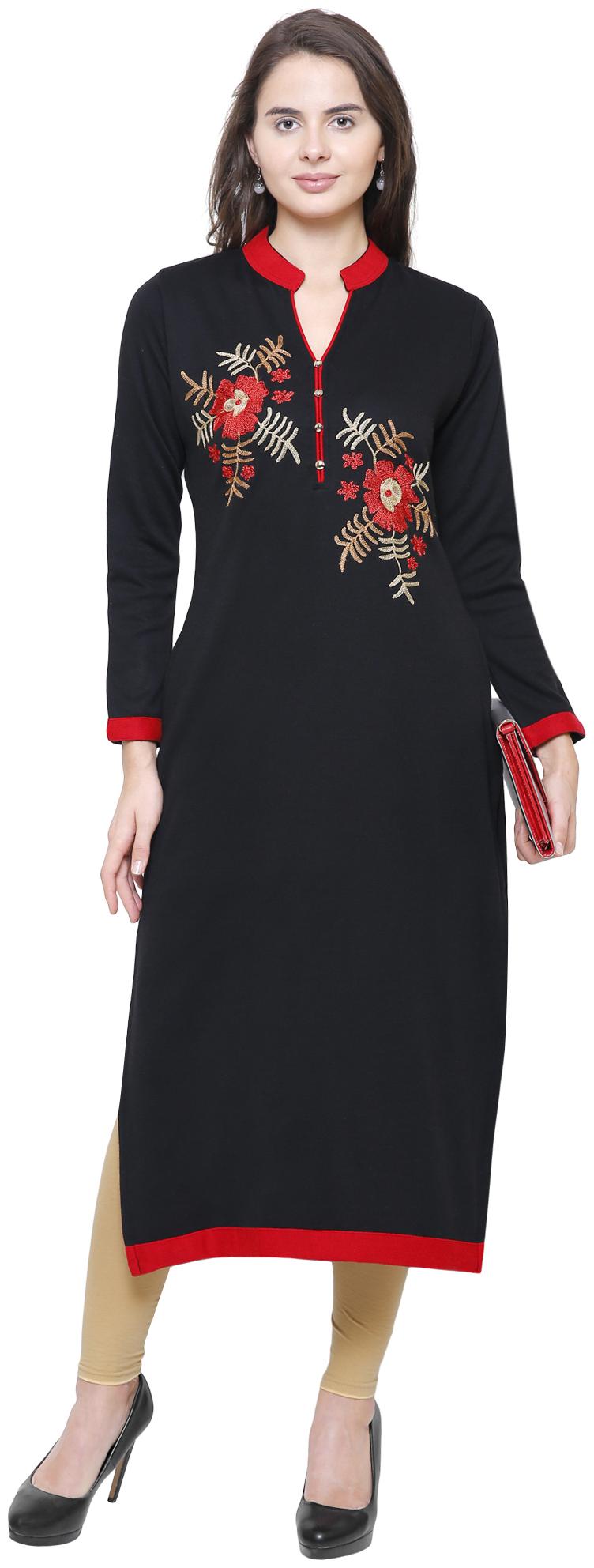 

Rebecca Women Black Embroidered Straight Kurta