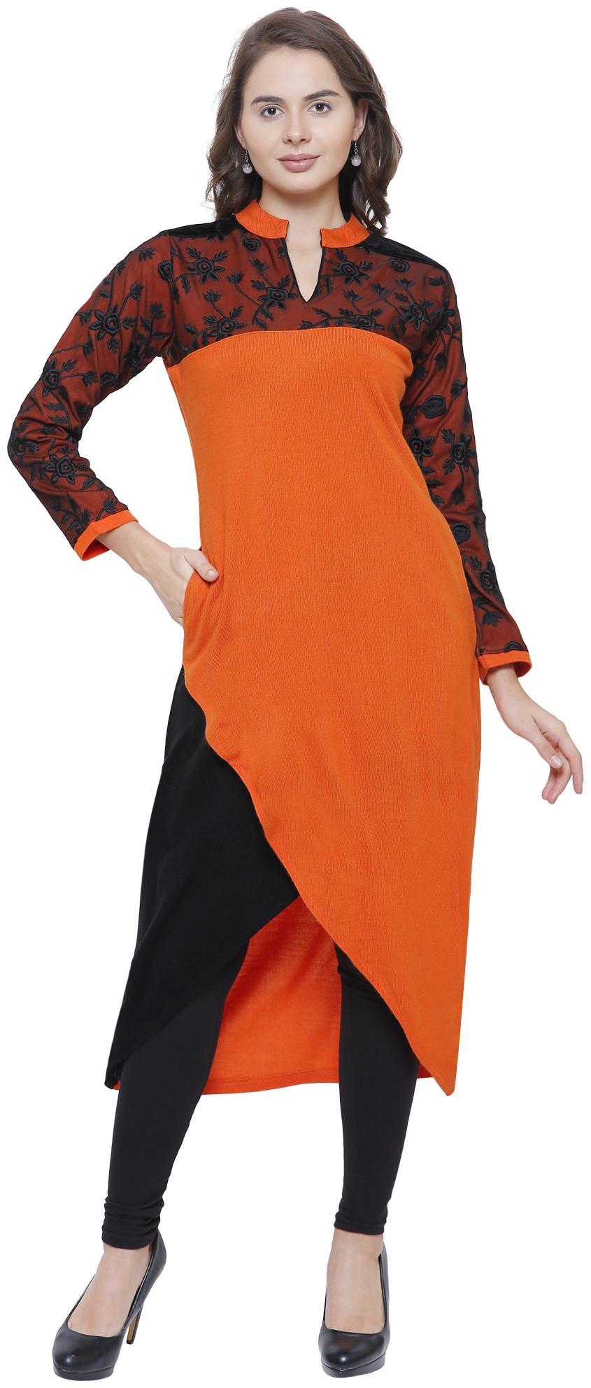 

Rebecca Women Orange Embroidered Straight Kurta