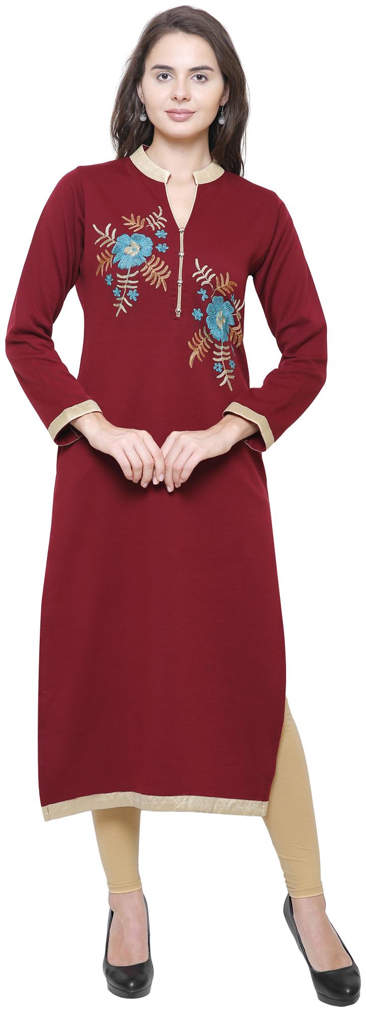 

Rebecca Women Red Embroidered Straight Kurta