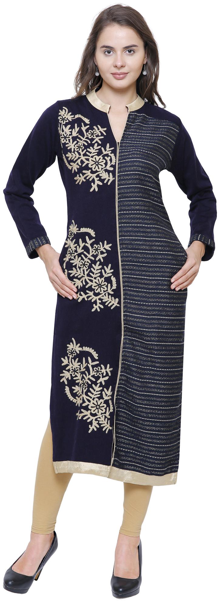 

Rebecca Women Blue Embroidered Straight Kurta