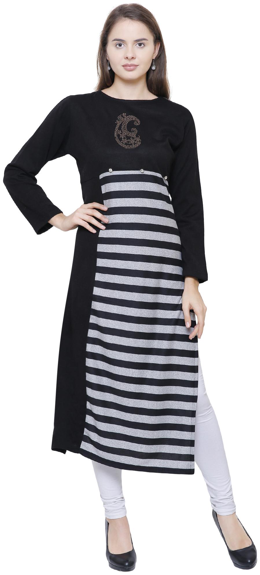 

Rebecca Women Black Printed Straight Kurta