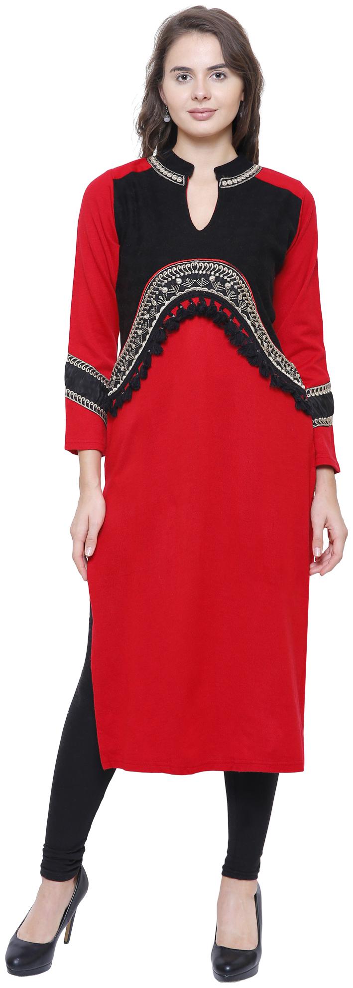 

Rebecca Women Red Embroidered Straight Kurta