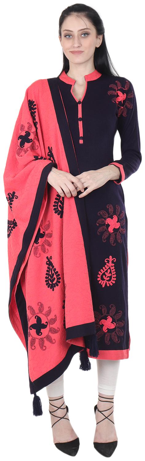 

Rebecca Woolen Embroidered Kurta With Heavy Woolen Stole Blue