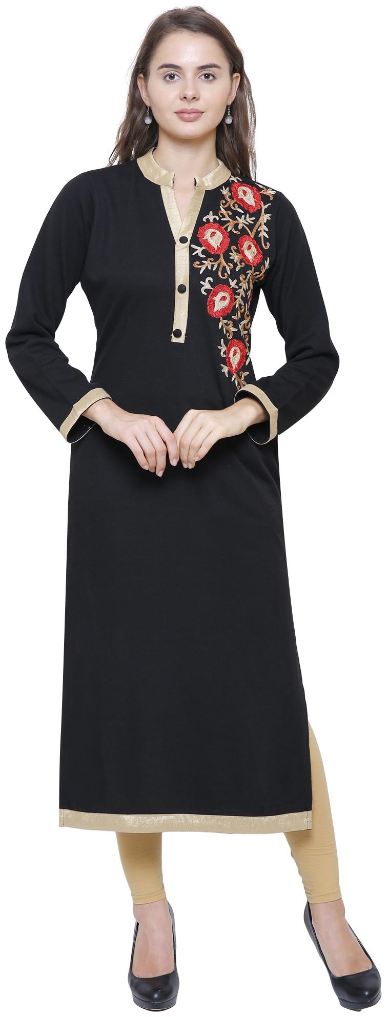 

Rebecca Women Black Embroidered Straight Kurta