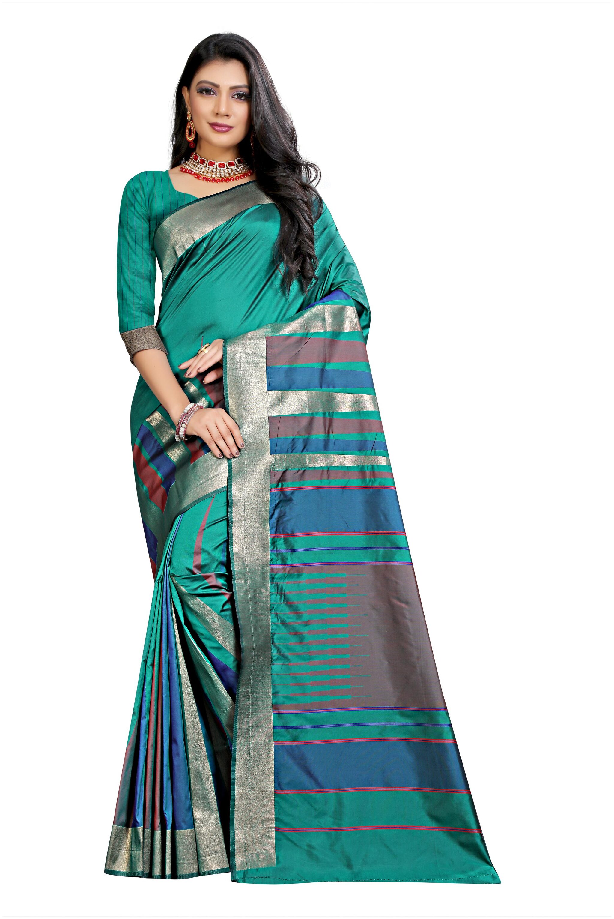 

RECTIFIER Ethical Spot Women Jacquard Green Designer Saree With Blouse