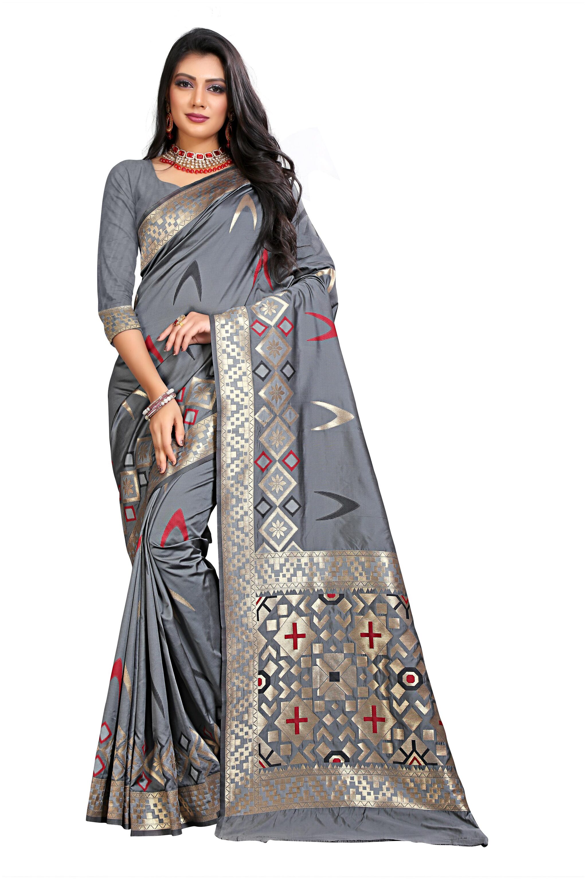 

RECTIFIER Ethical Spot Jacquard Woven Grey Designer Saree For Women