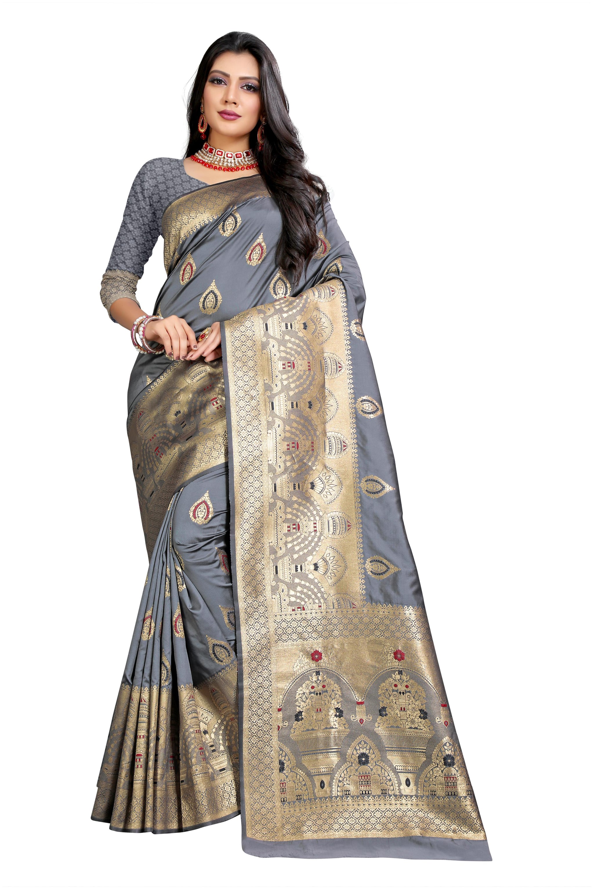 

RECTIFIER Ethical Spot Jacquard Woven Grey Designer Saree For Women