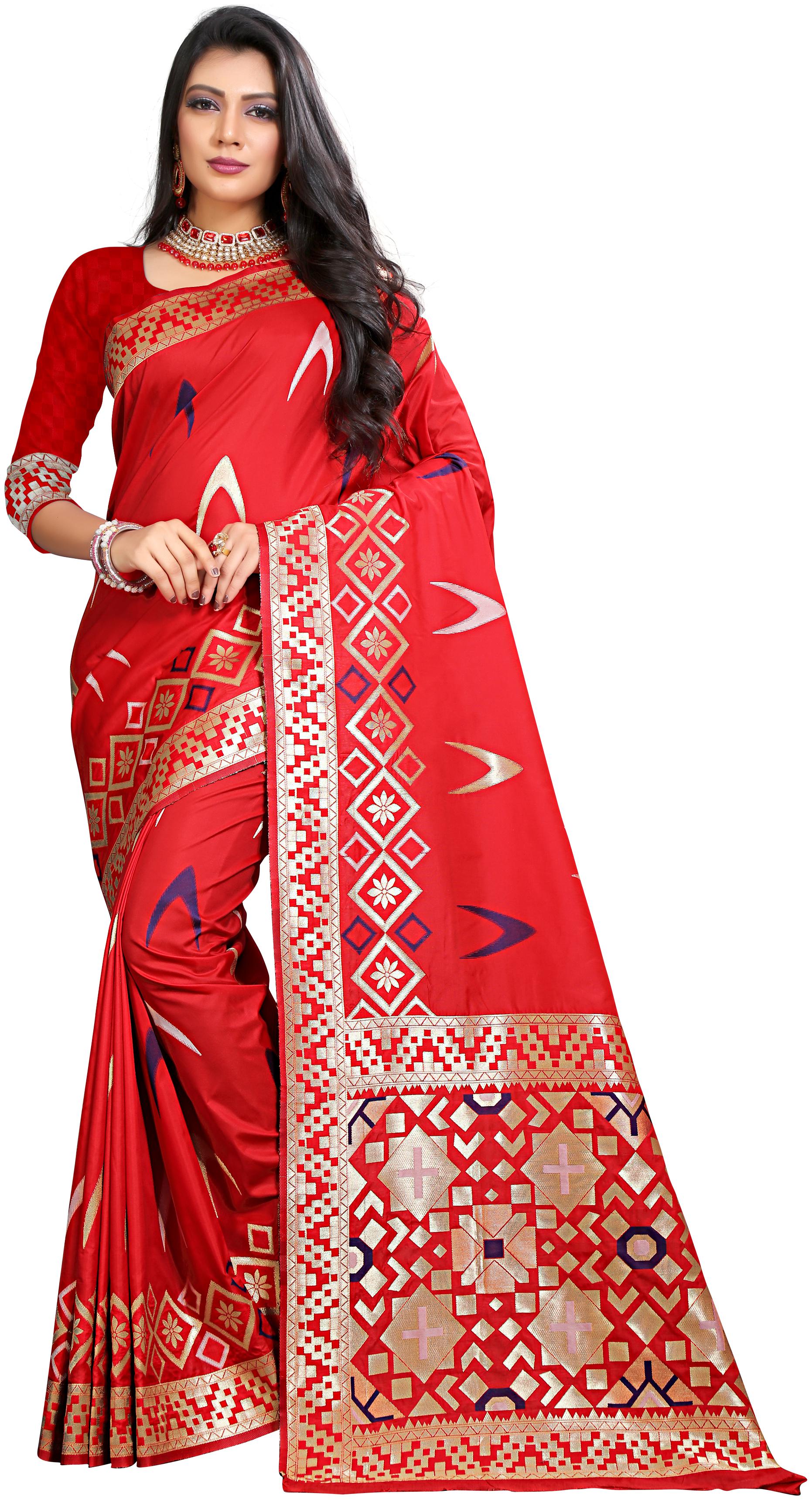 

RECTIFIER Ethical Spot Jacquard Woven Red Designer Saree For Women
