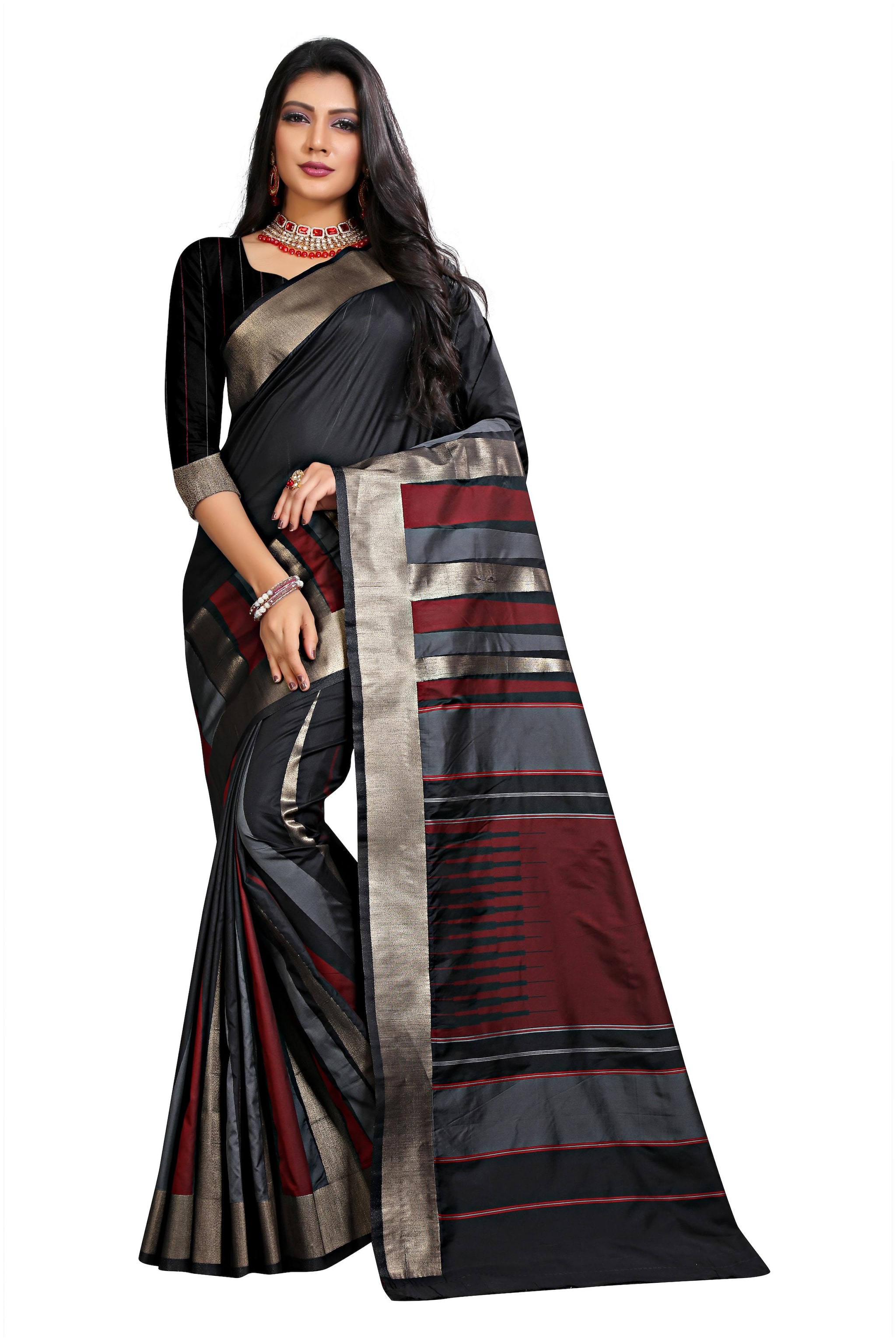 

RECTIFIER Ethical Spot Women Jacquard Black Designer Saree With Blouse