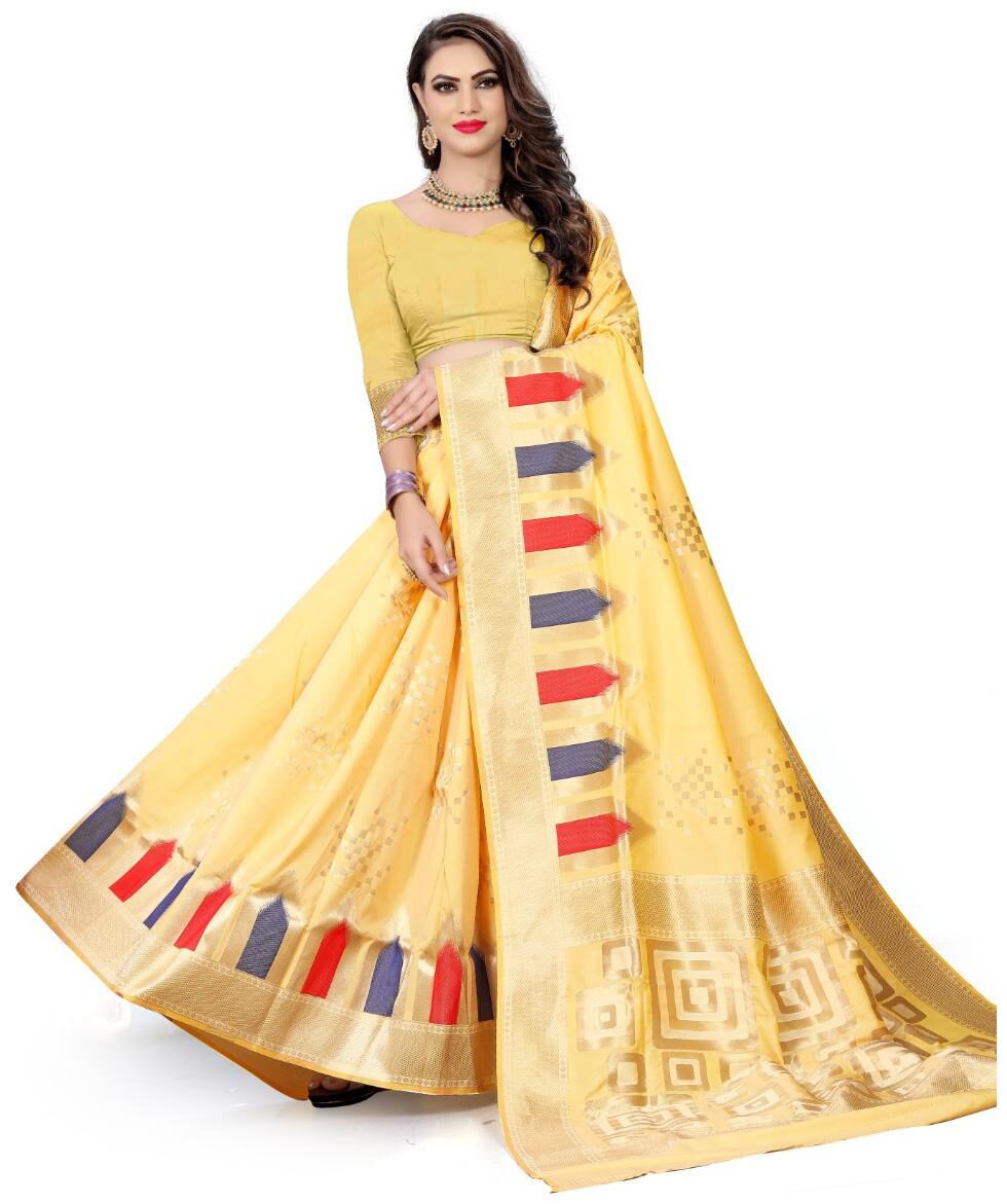 

RECTIFIER Ethical Spot Women Jacquard Gold Designer Saree With Blouse