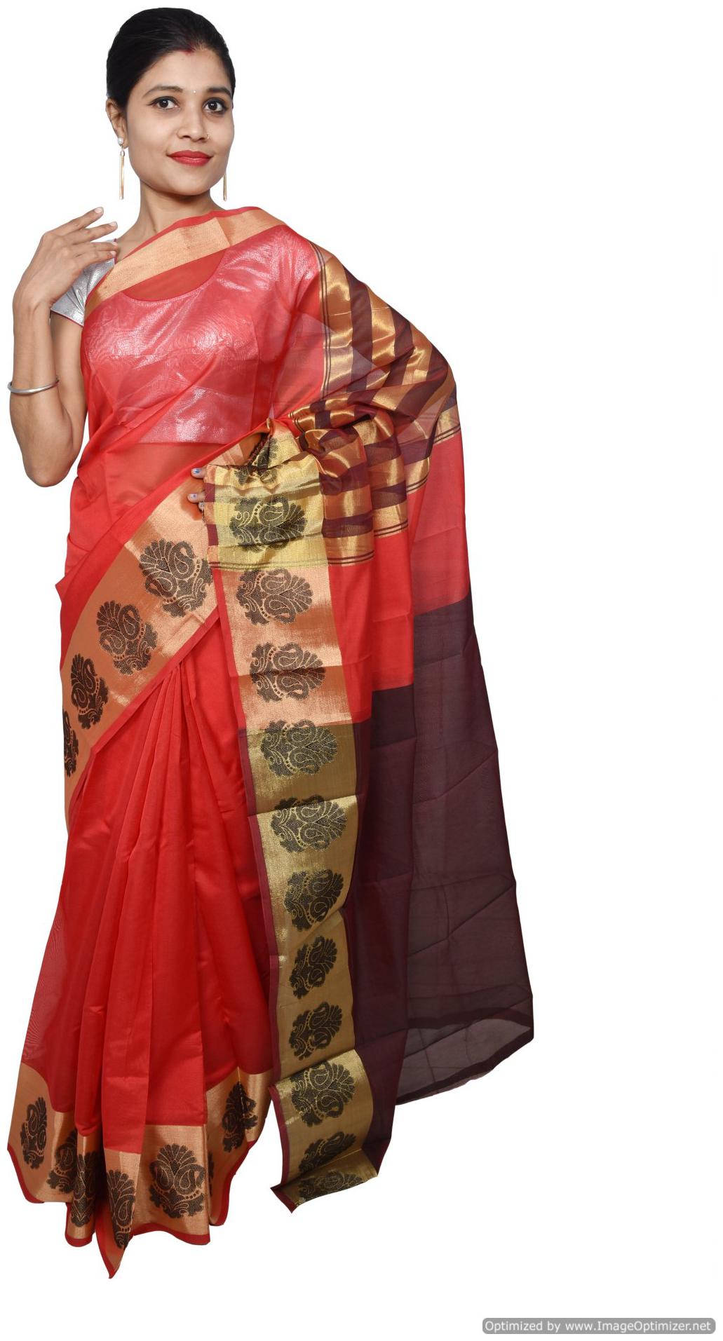 

Red Banarsi Cotton Silk Saree with Running Blouse Fabric BS28