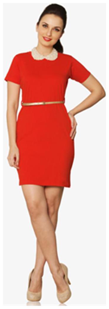 

Miss Chase Women s Red Round Neck Short Sleeves T-shirt Dress