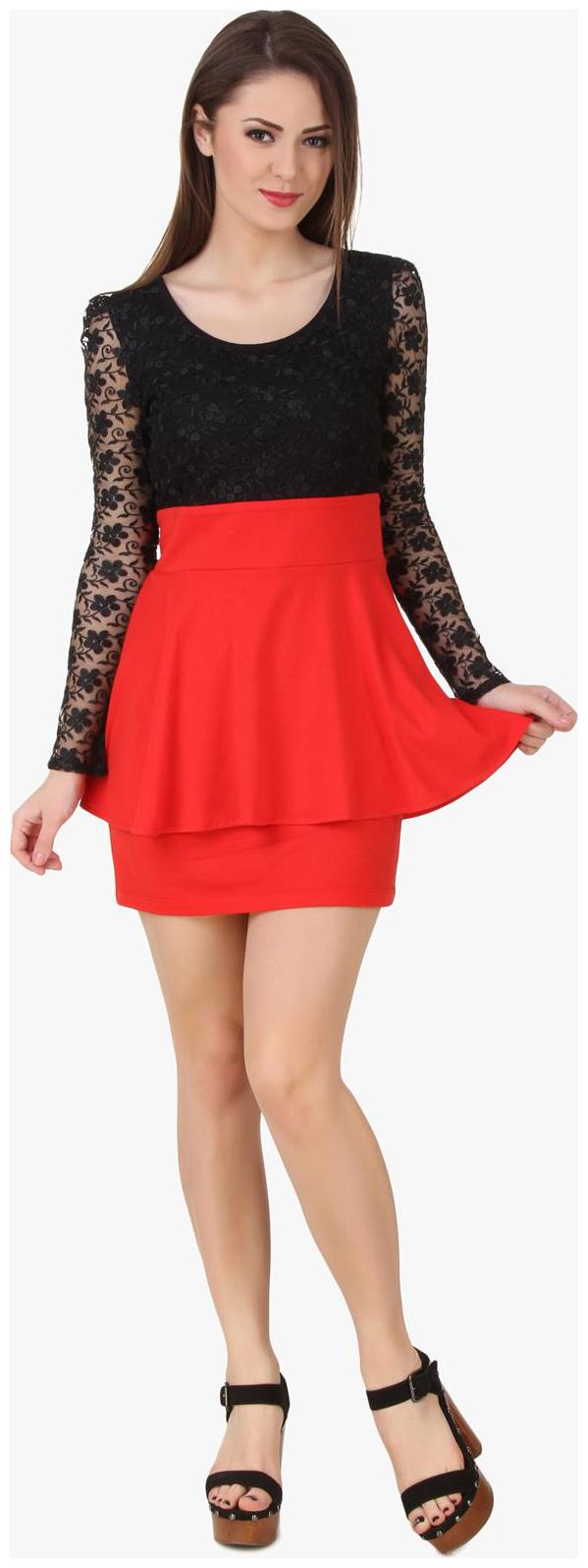 

Texco Red Black Lace Peplum Party Dress