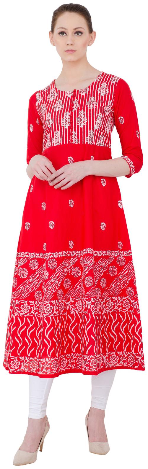 

Zoeyams Red Block Printed Kurta