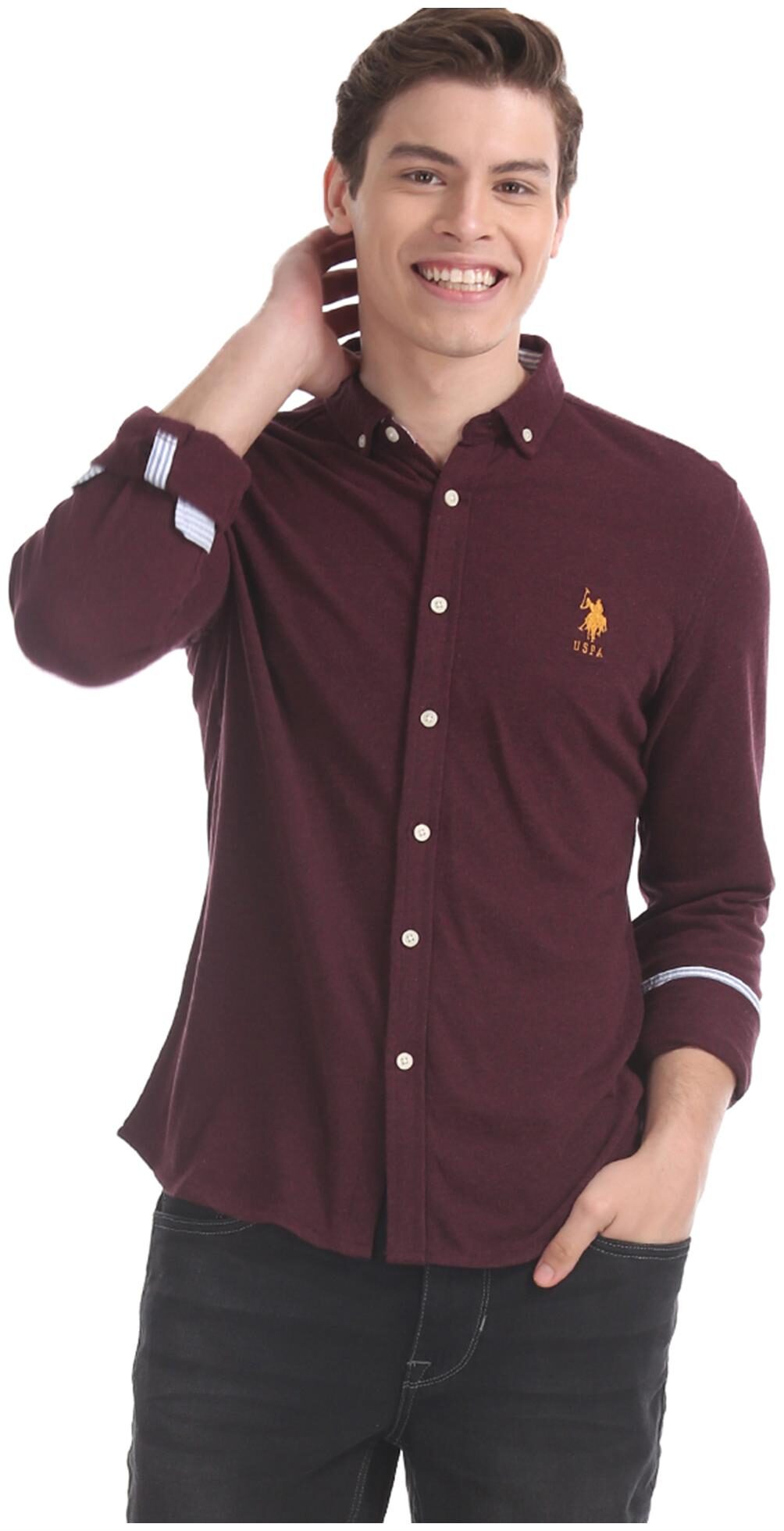 

U S Polo Assn Men Maroon Solid Regular Fit Casual Shirt