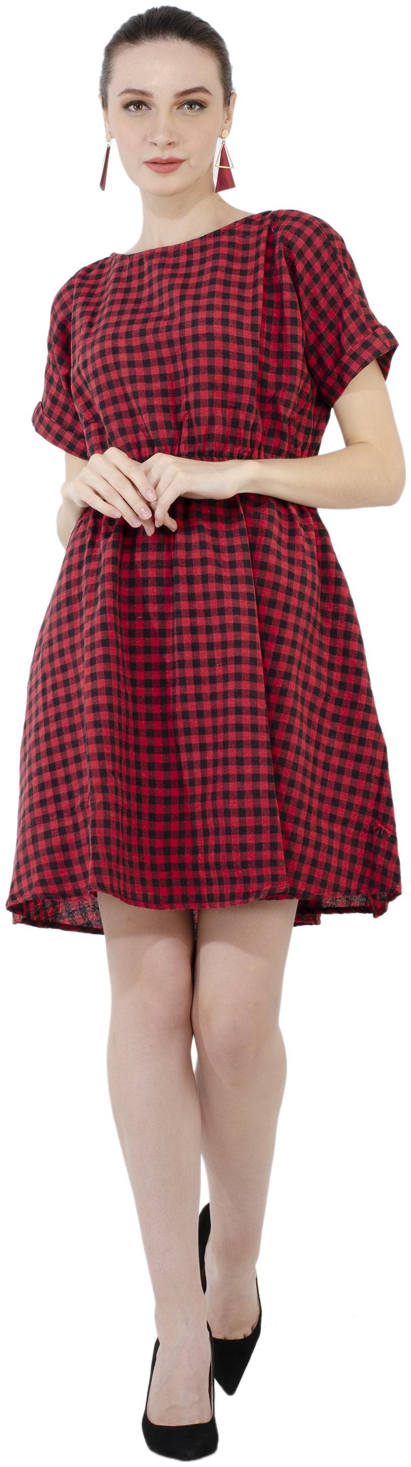 

SURPRIAM Red Checked A-line dress