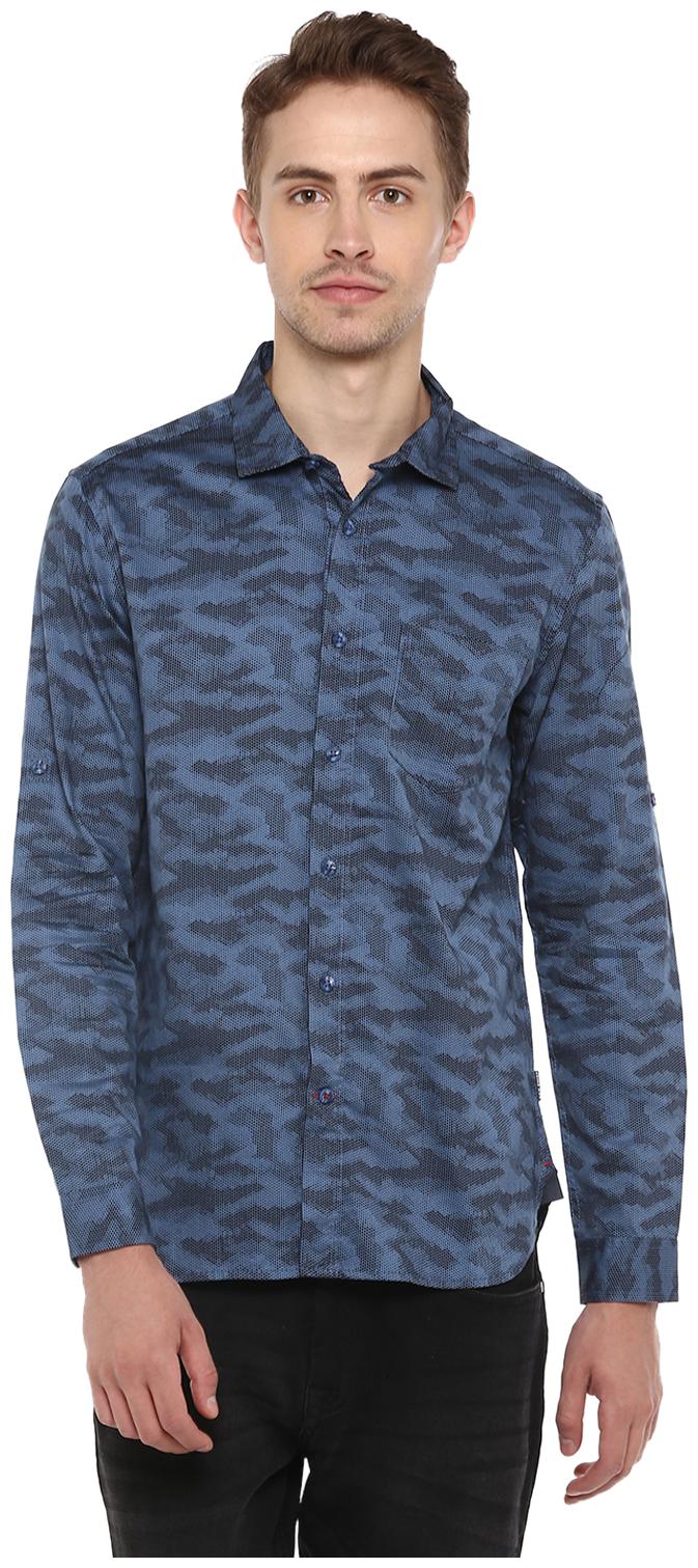 

Red Chief Men Black Blue Printed Slim Fit Casual Shirt