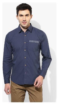 

Red Chief Men Blue Solid Regular Fit Casual Shirt