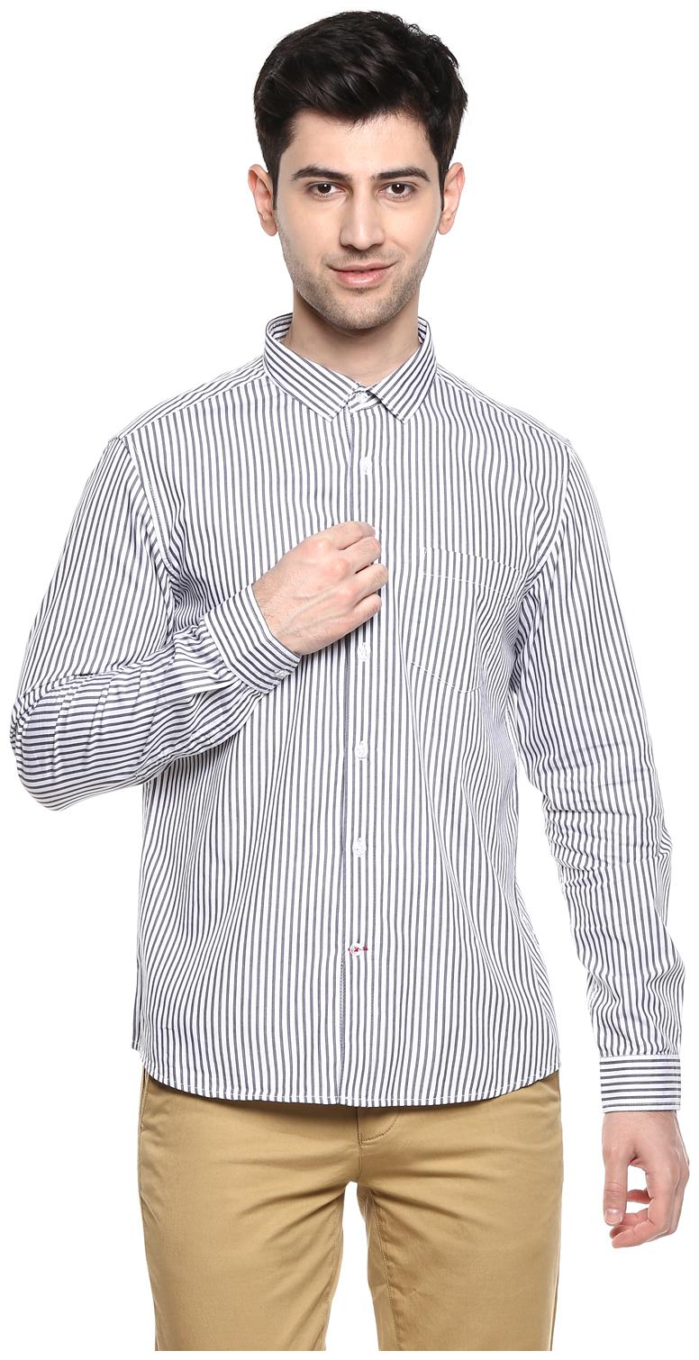 

Red Chief Men White Black Vertical Stripes Regular Fit Casual Shirt