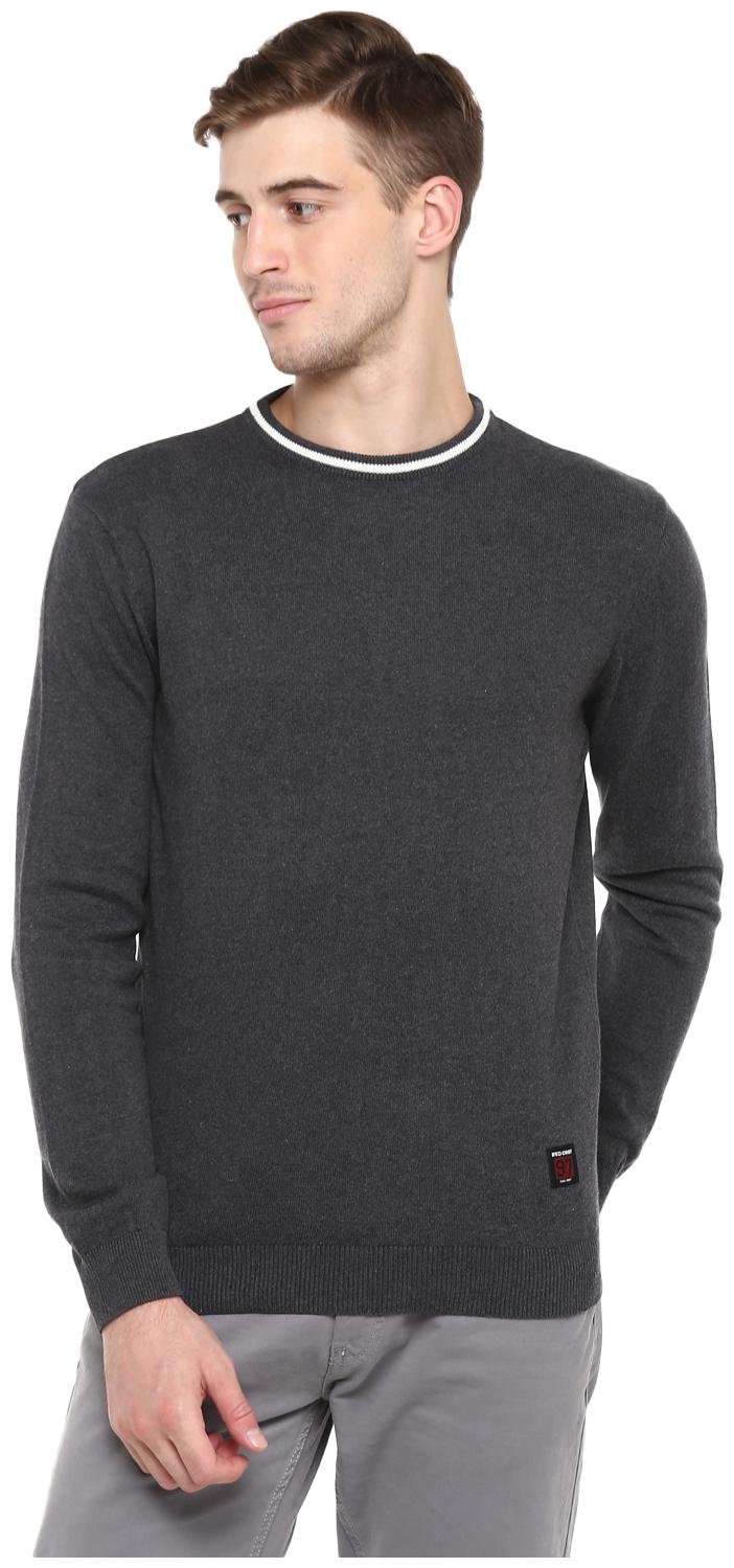 

Red Chief Men Grey Round neck Longline sweater