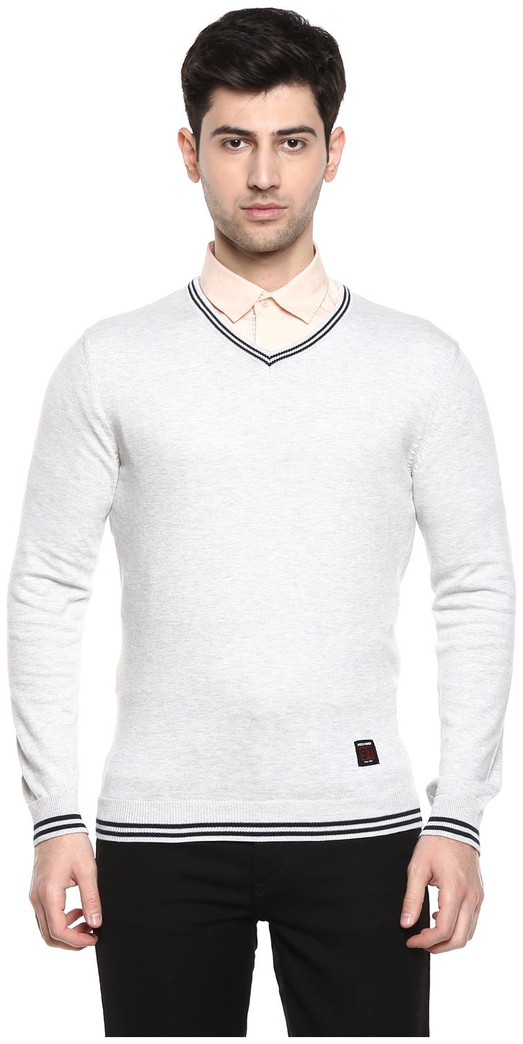 

Red Chief Men White V neck Longline sweater