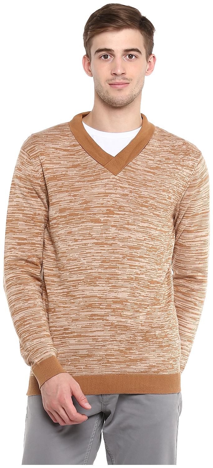 

Red Chief Men Brown V neck Longline sweater