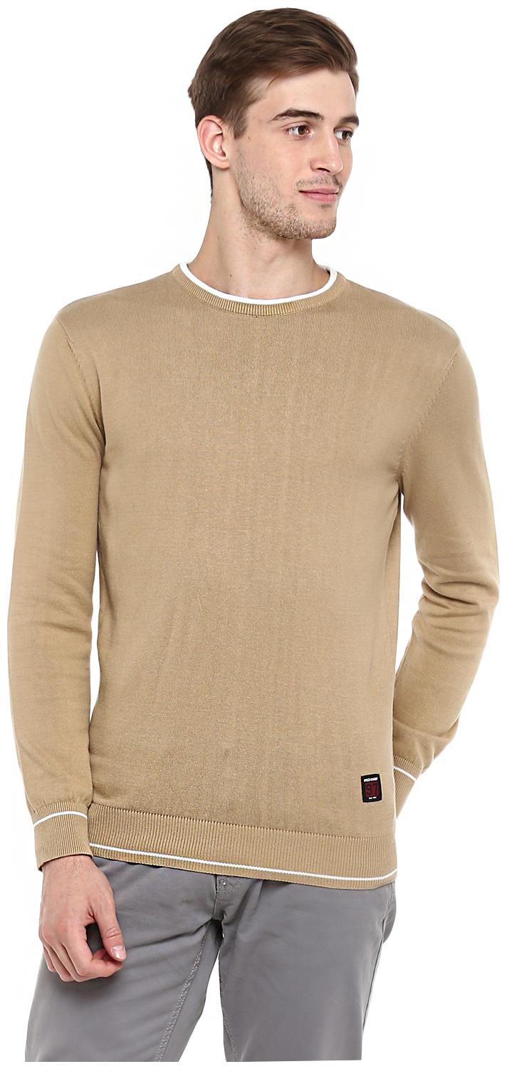 

Red Chief Men Brown Round neck Longline sweater