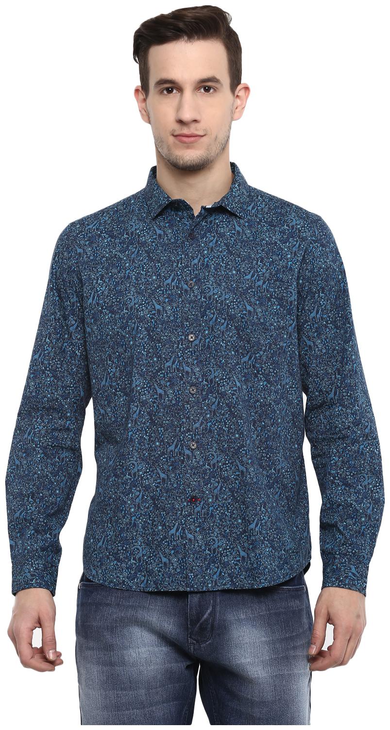 

Red Chief Men Blue Printed Slim Fit Casual Shirt