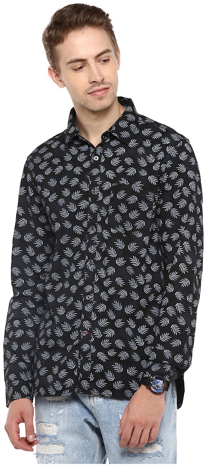 

Red Chief Men Black Printed Slim Fit Casual Shirt