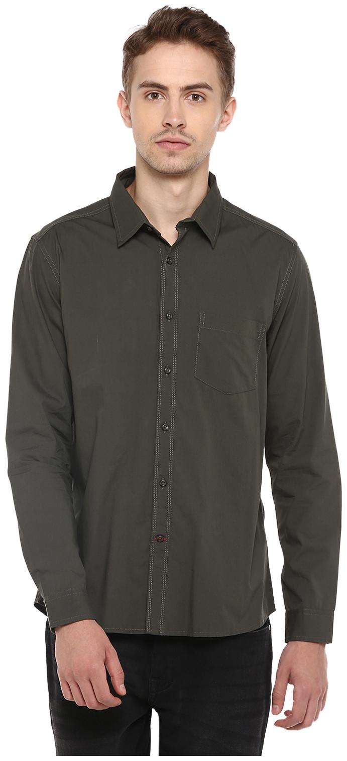 

Red Chief Men Green Solid Slim Fit Casual Shirt