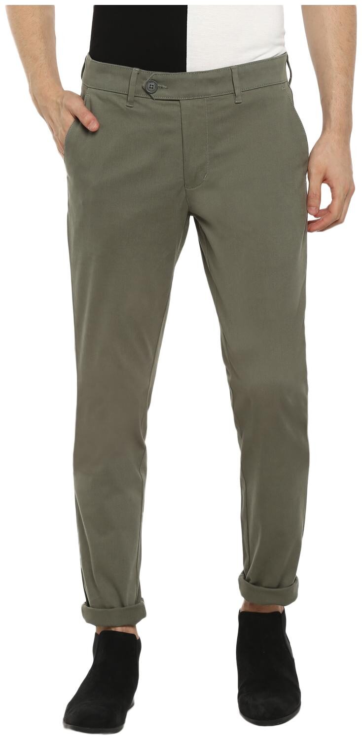 

Red Chief Men Olive Solid Slim fit Regular trousers