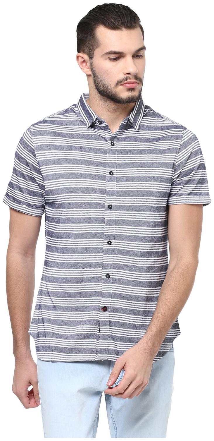

Red Chief Men Blue Horizontal Stripes Slim Fit Casual Shirt