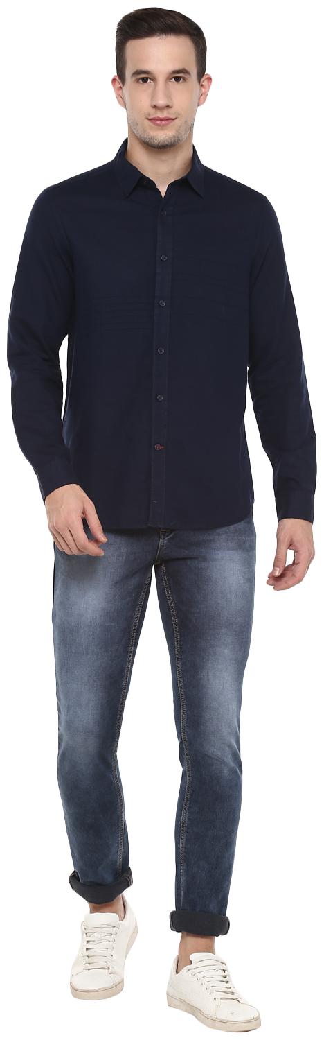 

Red Chief Men Blue Solid Slim Fit Casual Shirt