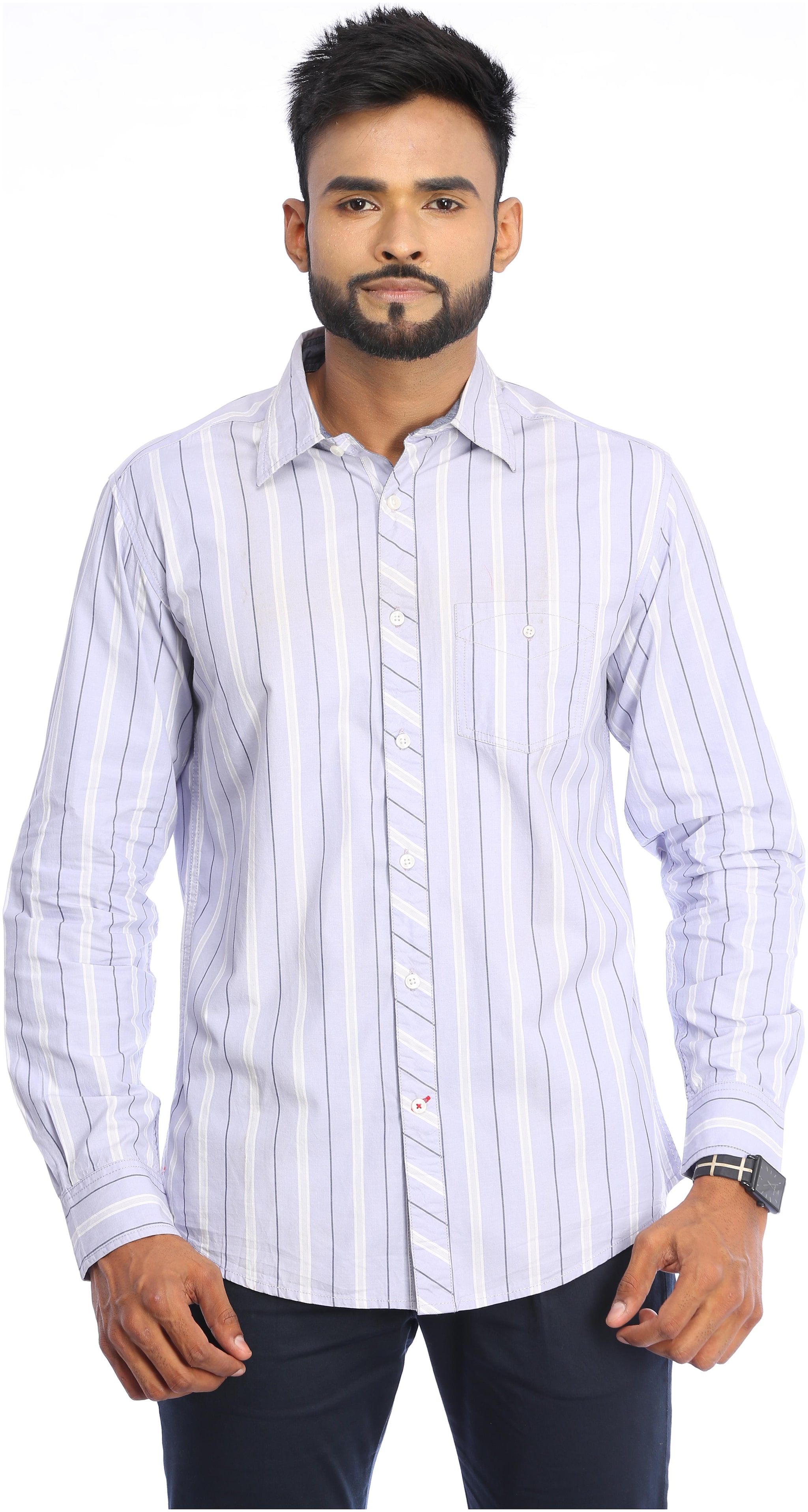 

Red Chief Men Purple Pinstrips Regular Fit Casual Shirt
