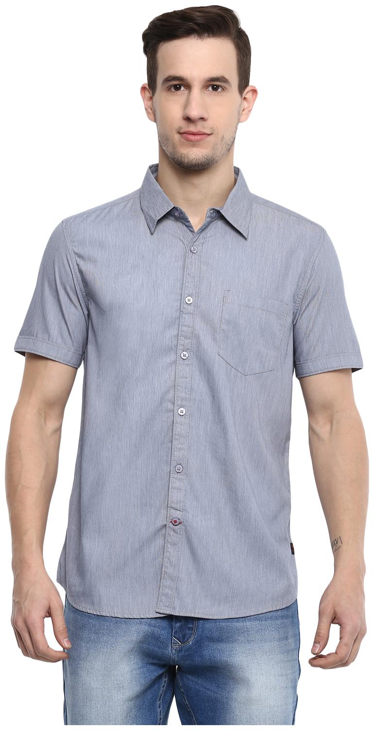 

Red Chief Men Grey Solid Regular Fit Casual Shirt