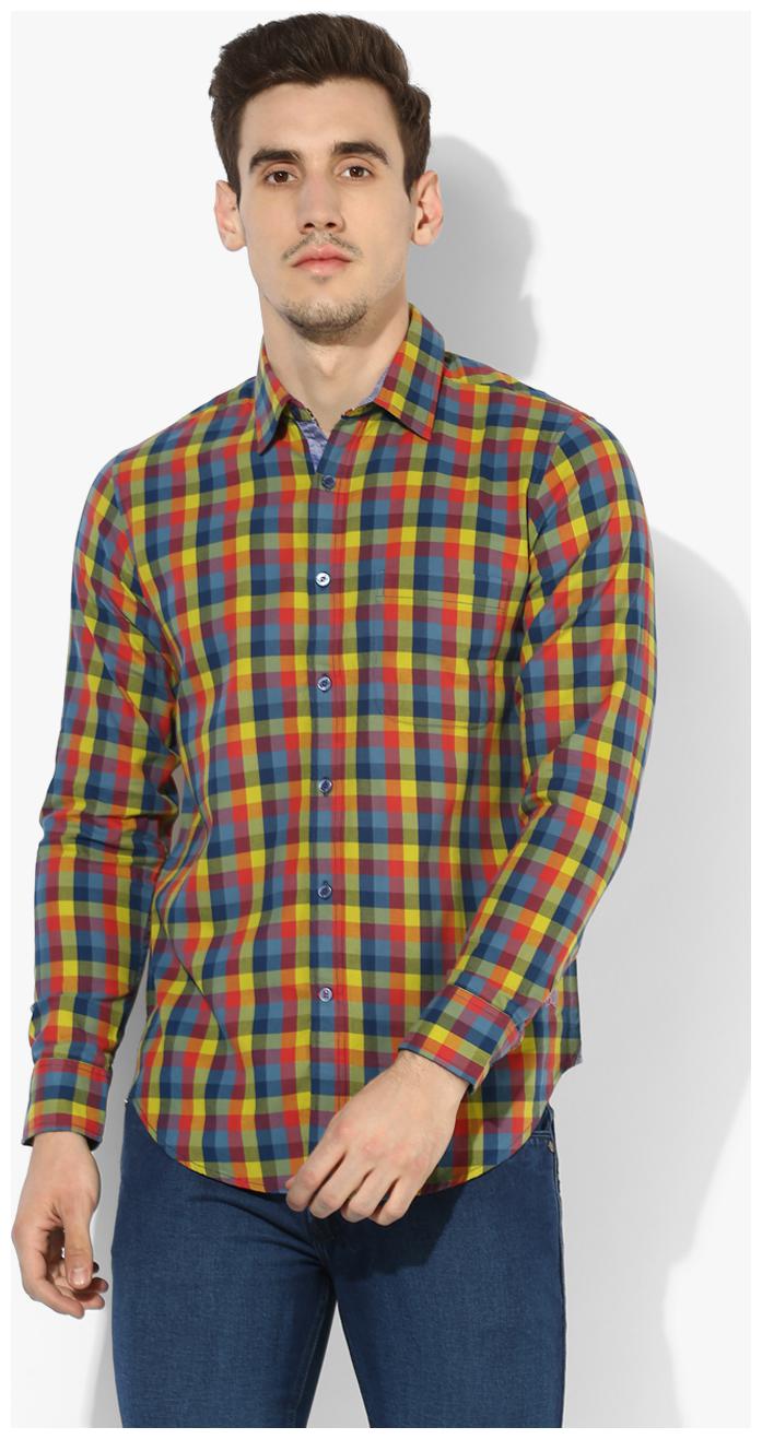 

Red Chief Men Yellow Checked Regular Fit Casual Shirt