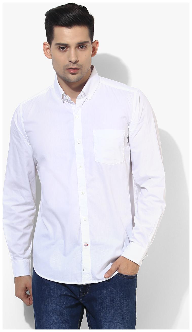 

Red Chief Men White Solid Regular Fit Casual Shirt