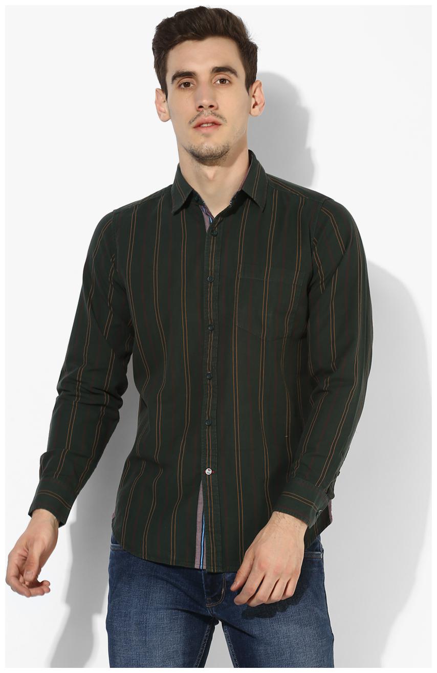 

Red Chief Men Green Pinstrips Regular Fit Casual Shirt