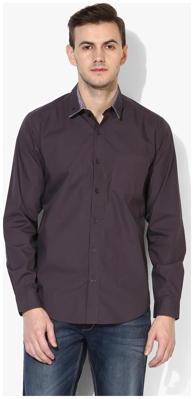 

Red Chief Men Brown Solid Regular Fit Casual Shirt
