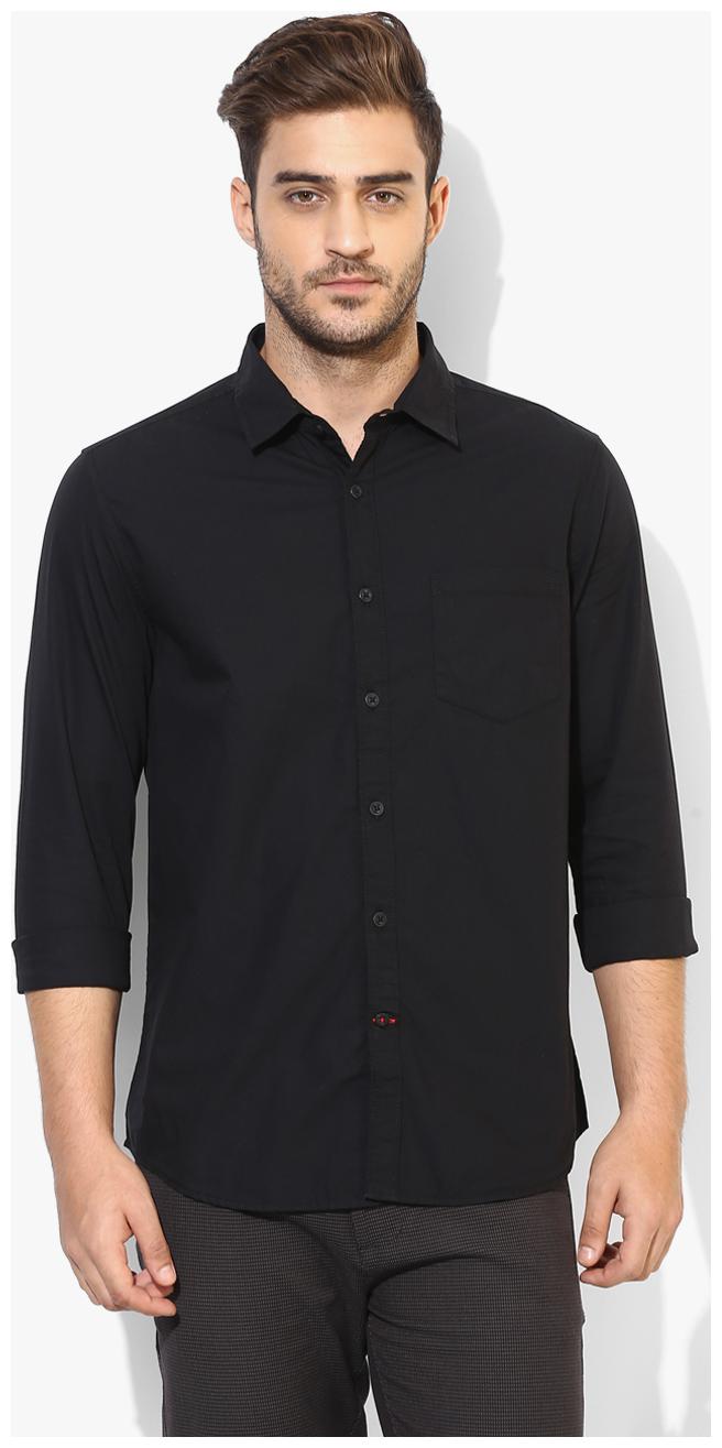 

Red Chief Men Black Solid Regular Fit Casual Shirt