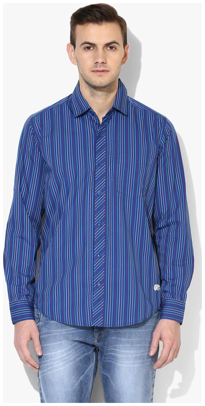

Red Chief Men Blue Pinstrips Regular Fit Casual Shirt