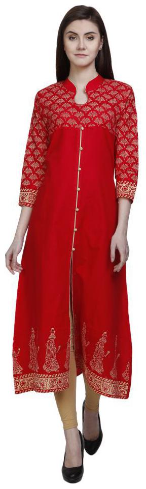 

red cotton a-line kurta