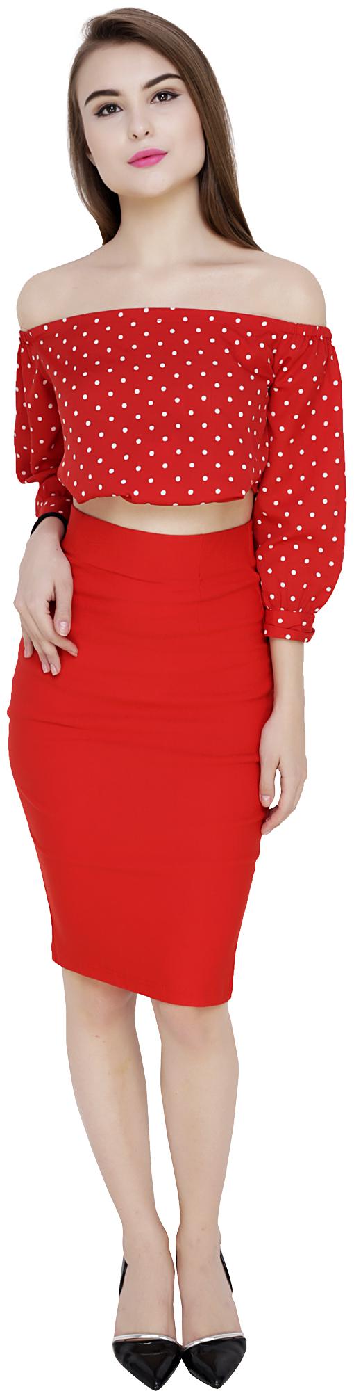 

AADRIKA COM FASHION WORLD Solid Straight skirt Midi Skirt - Red