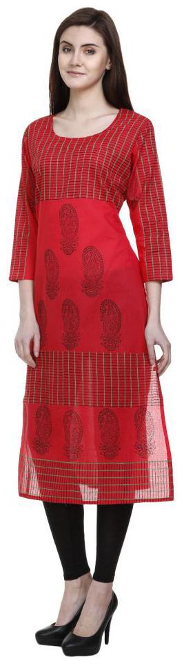 

red cotton straight kurta