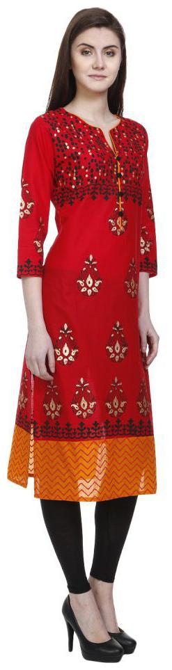 

red cotton straight kurta