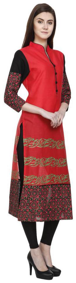 

red cotton straight kurta