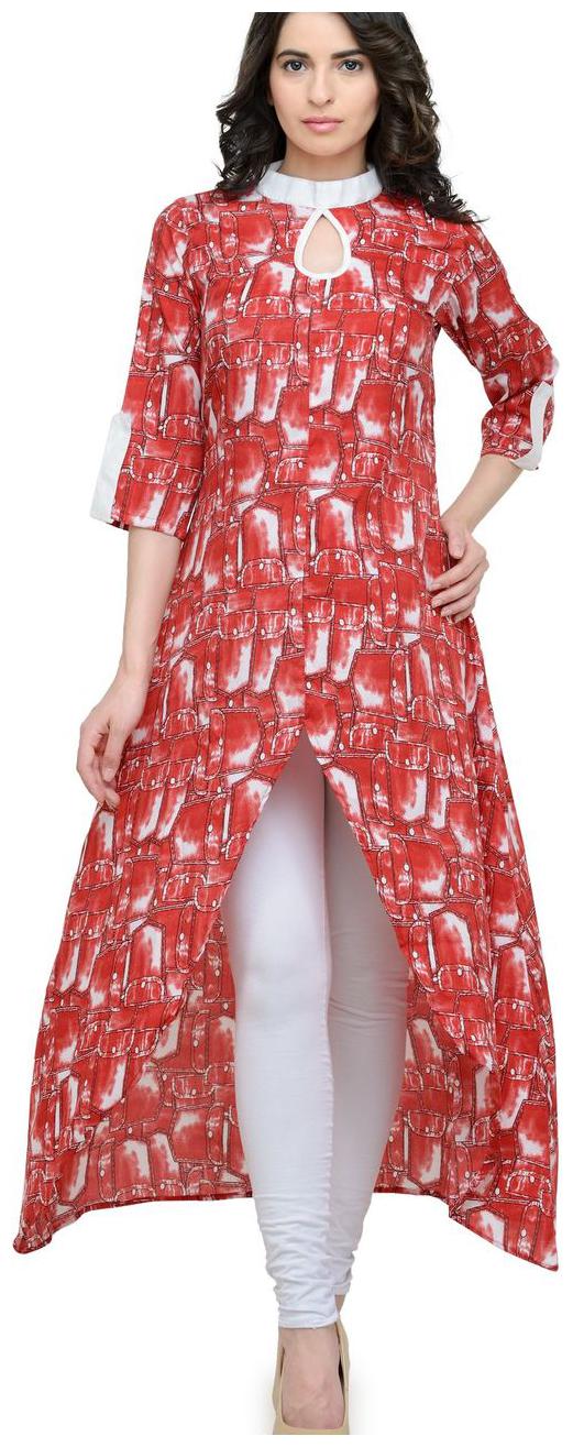 

Red Denim Zip A-Line Kurti
