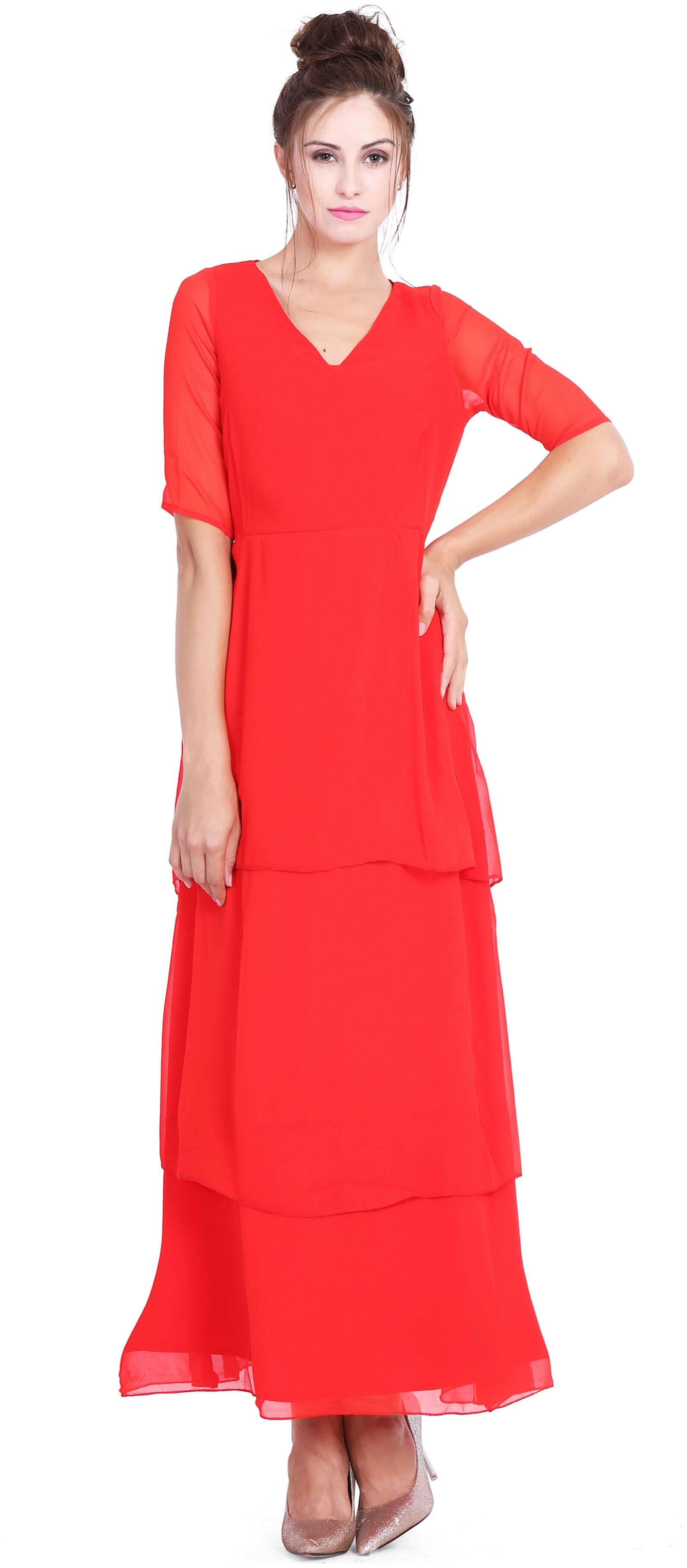 

Red Georgette 3 Layer Dress