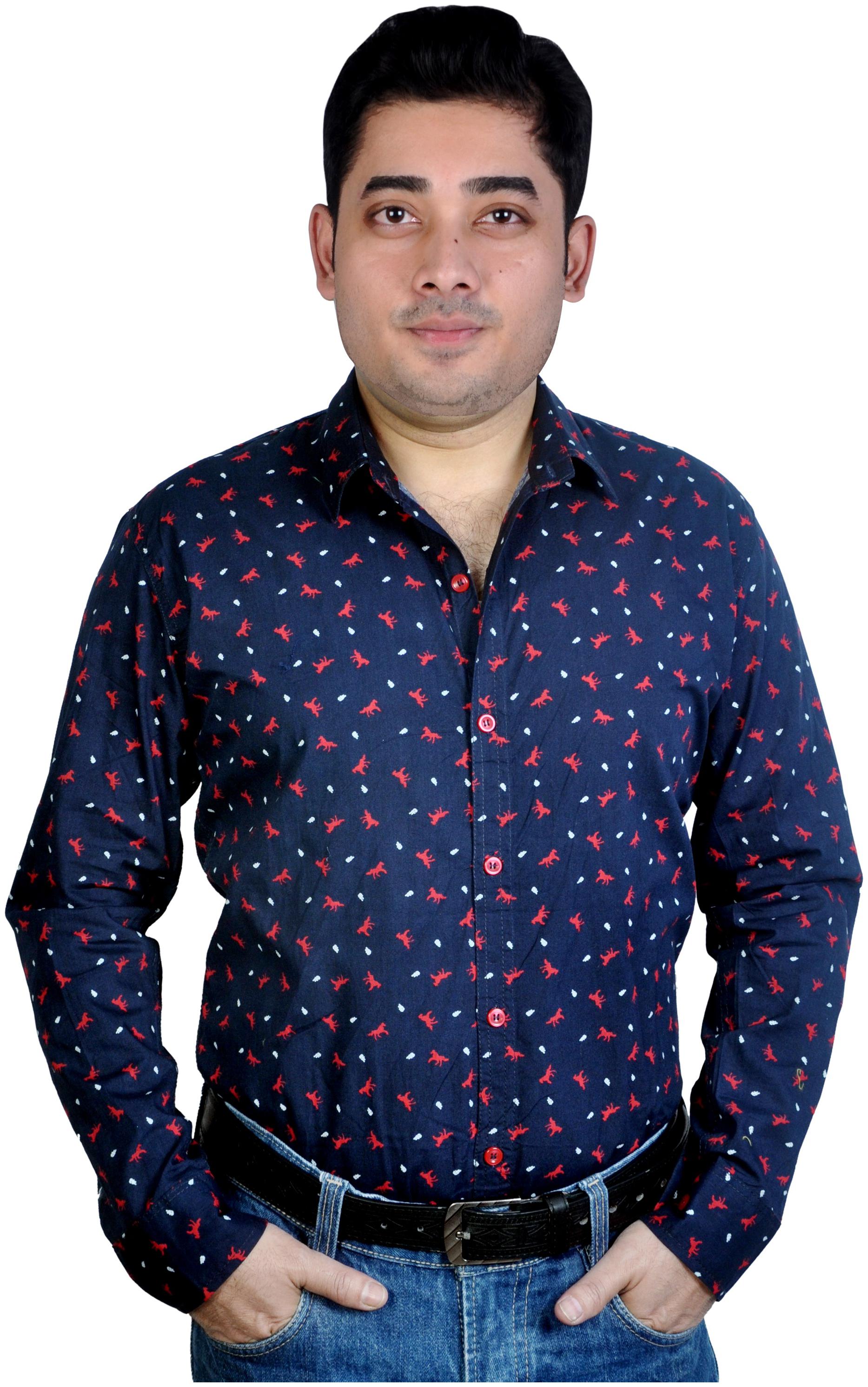 

XunZoni Men Blue Printed Slim Fit Casual Shirt